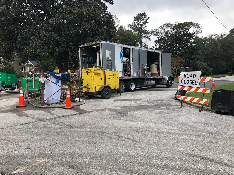Sewer pipe liner truck and bypass pumps Tiber-Olive project Sewer pipe liner truck and bypass pumps Tiber-Olive project